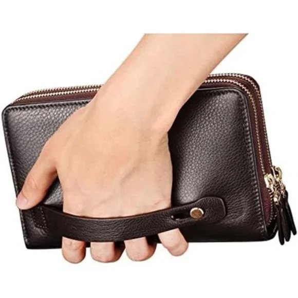 Mens Long Wallet Leather Brown Coffee - Picture 3 of 7